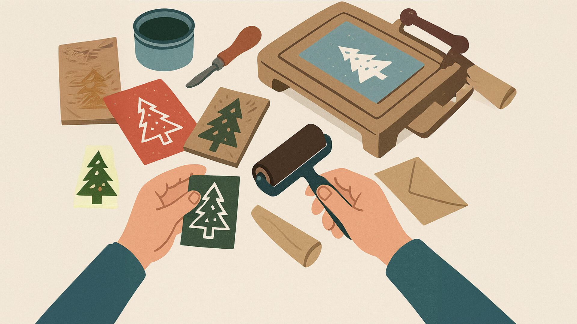 Workshop kerstkaarten maken met linodruk